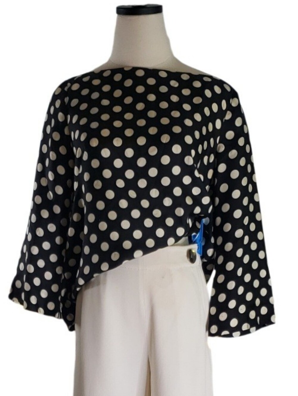 Vintage J Crew Silk Polkadot Boatneck Three Quarter Sleeves 12 Preppy Classic